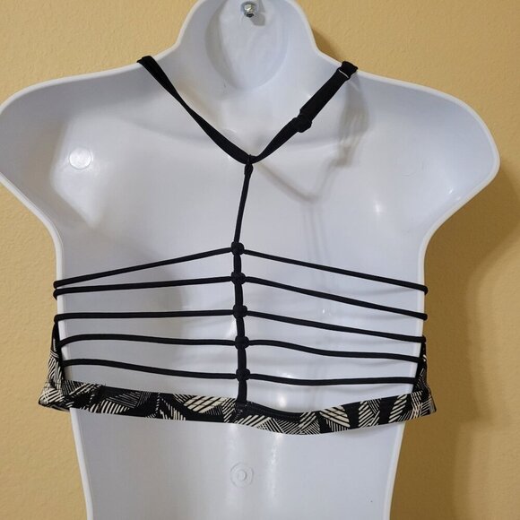 PrAna Womens Black & White Strappy Sports Bra‎ M Gym Workout Yoga Active - Picture 4 of 6